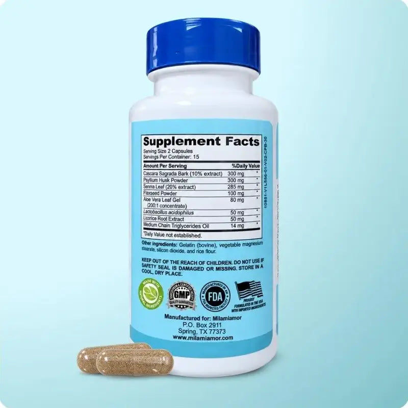 15 Day Cleanse - Gut and Colon Support | Caffeine Free | Advanced Formula with Senna, Cascara Sagrada, & Psyllium Husk | Non-Gmo | 30 Capsules