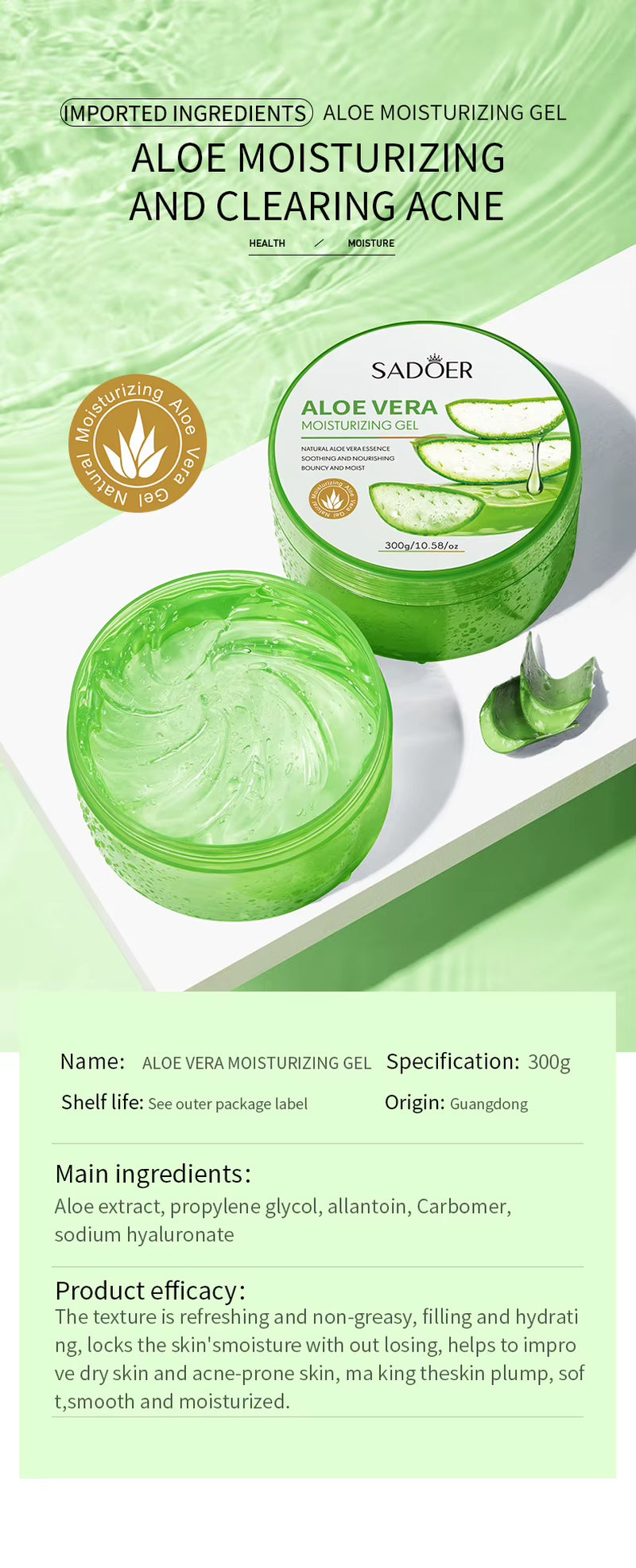 SADOER Aloe Vera Gel Hydrating Aloe Vera Gel